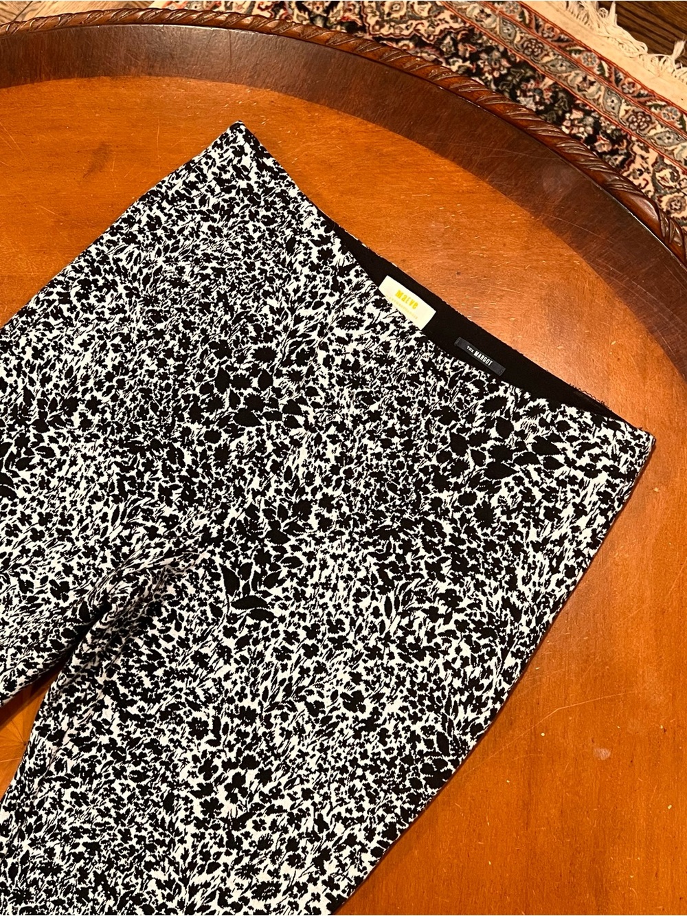 Maeve By Anthropologie Fleur The Margot Kick Flare Pant Black/White Large Crop - Picture 6 of 16